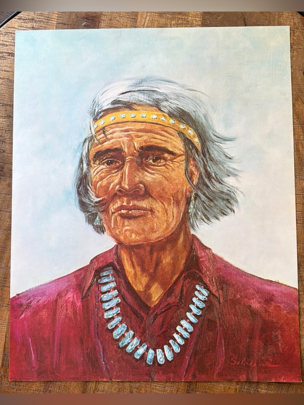 Vintage Mid Century Native American Lithograph Print Large Navajo 16” X 20”